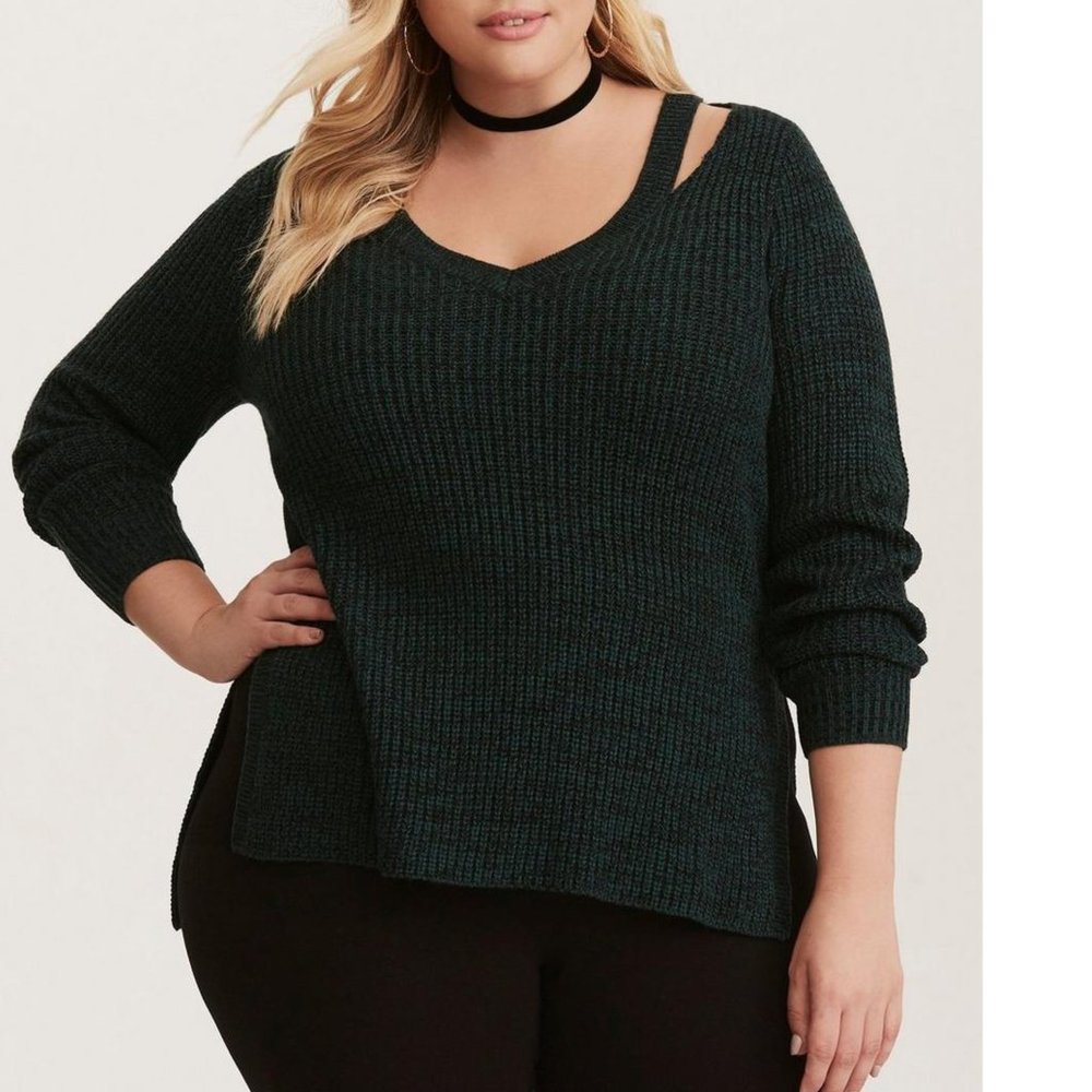 Torrid Fall Pullover Split Neck Sweater Green